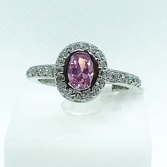 Sterling Silver Pink Oval Cubic Zirconia Ring